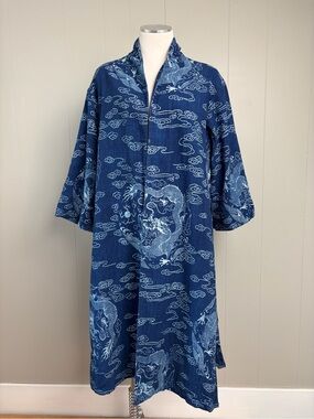 Siamurai Japanese Dragon Print Cotton Kimono Robe Duster One Size